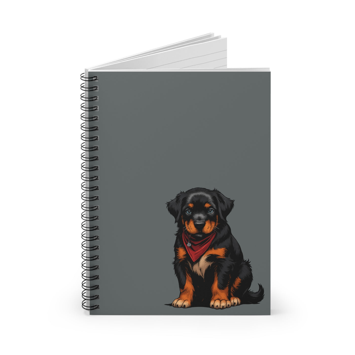Rottweiler Spiral Notebook (Dark Grey) - Cute Dog Design, Pet Lover Journal, School Supplies, Gift for Dog Owners, Cute Stationery