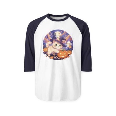 Halloween cute kitten anime style 5 Raglan Shirt, Unisex Halloween Top, Pumpkin Cat Shirt, Cute Cat Tee, Spooky Casual Wear