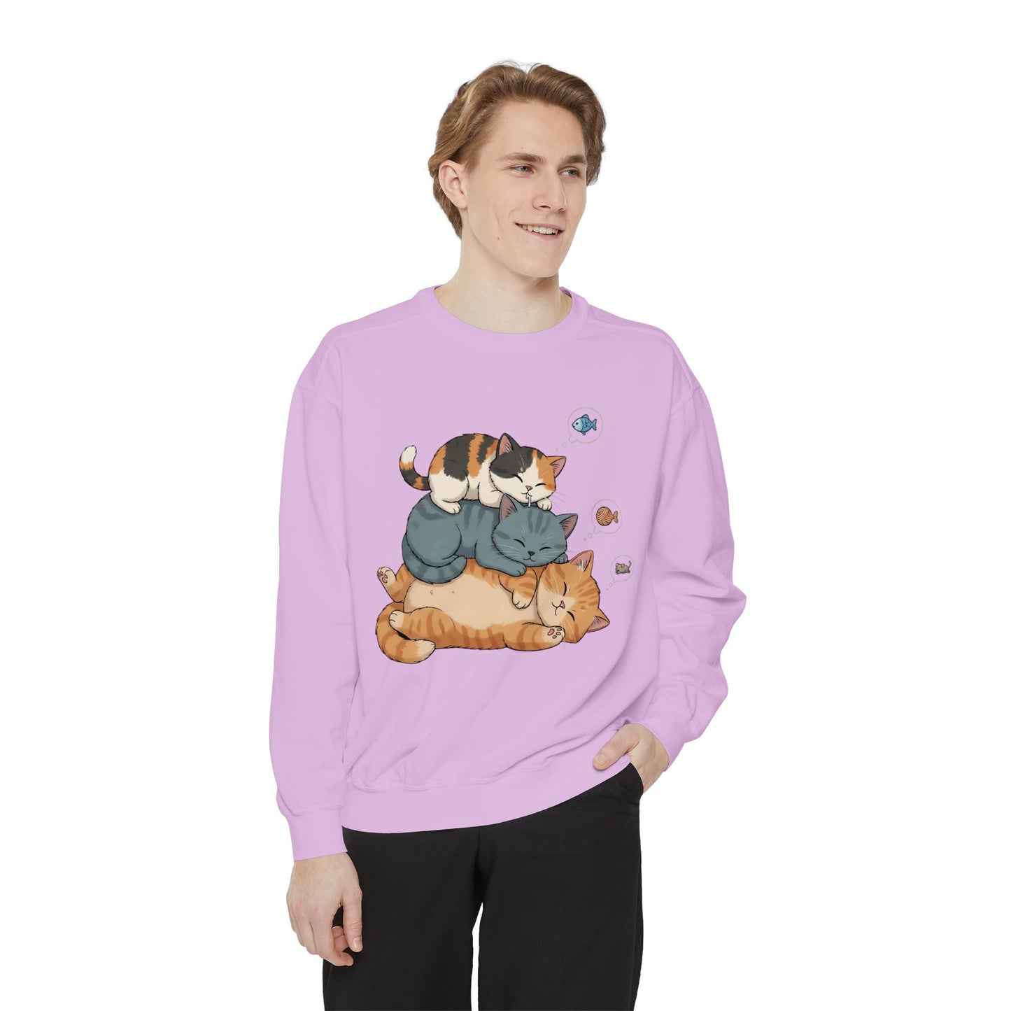 3 Cute Sleeping Cats Cozy Graphic Unisex Crewneck Sweatshirt style 2