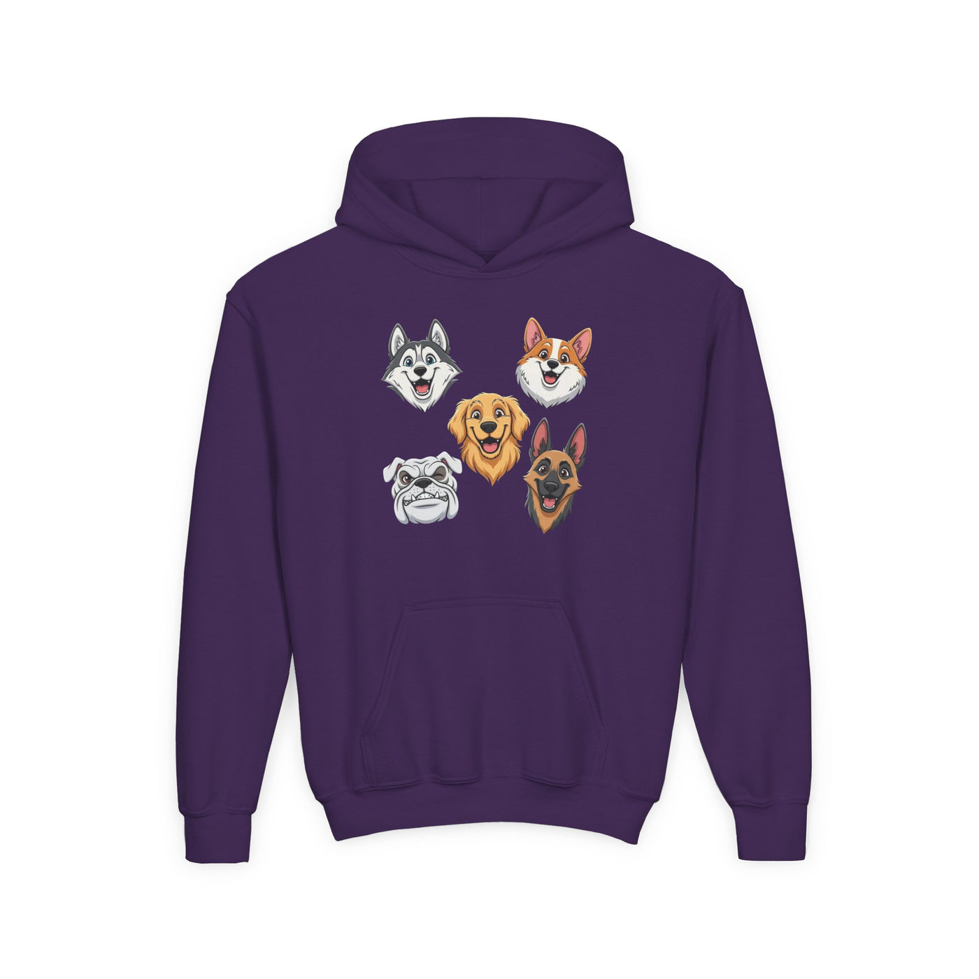 Cute Dog Heads Unisex Youth Hoodie, Fun Pet Lover Sweater, Kids Gift, Animal Lover Apparel, Perfect for Birthdays & Holidays