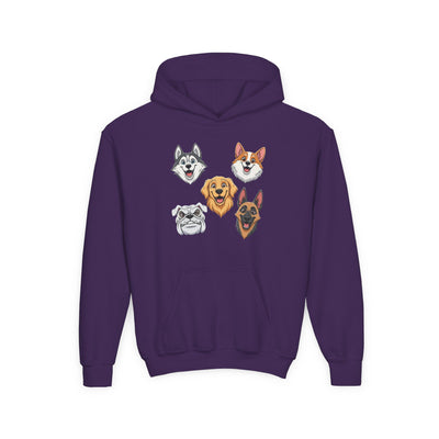 Cute Dog Heads Unisex Youth Hoodie, Fun Pet Lover Sweater, Kids Gift, Animal Lover Apparel, Perfect for Birthdays & Holidays