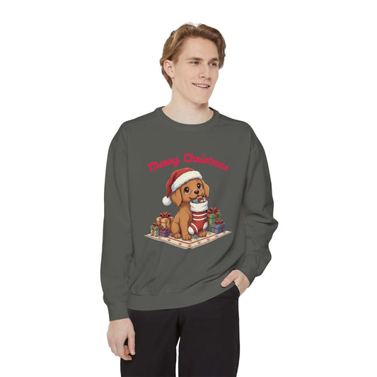 Puppy wait for Christmas presents Unisex Crewneck Sweatshirt style 2