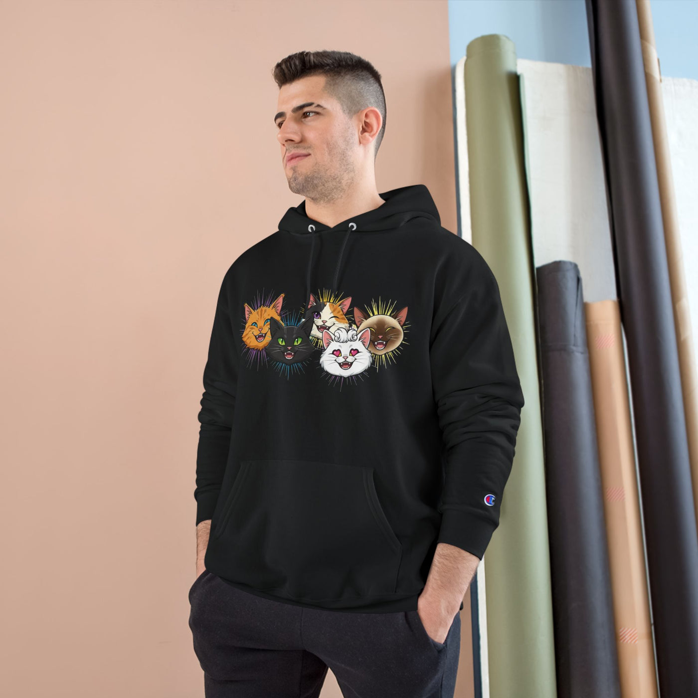Playful Cat Champion Unisex Hoodie | Cozy Cat Lover Pullover, Pet Themed Gift, Cute Animal Apparel, Perfect for Cat Days
