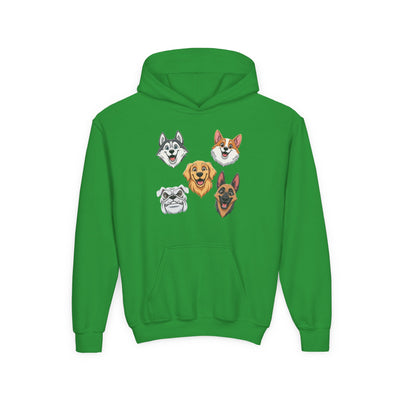 Cute Dog Heads Unisex Youth Hoodie, Fun Pet Lover Sweater, Kids Gift, Animal Lover Apparel, Perfect for Birthdays & Holidays