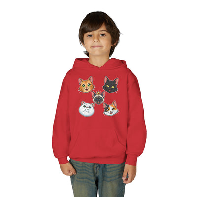 Cute Cat Heads Unisex Youth Hoodie, Fun Pet Lover Sweater, Kids Gift, Animal Lover Apparel, Perfect for Birthdays & Holidays