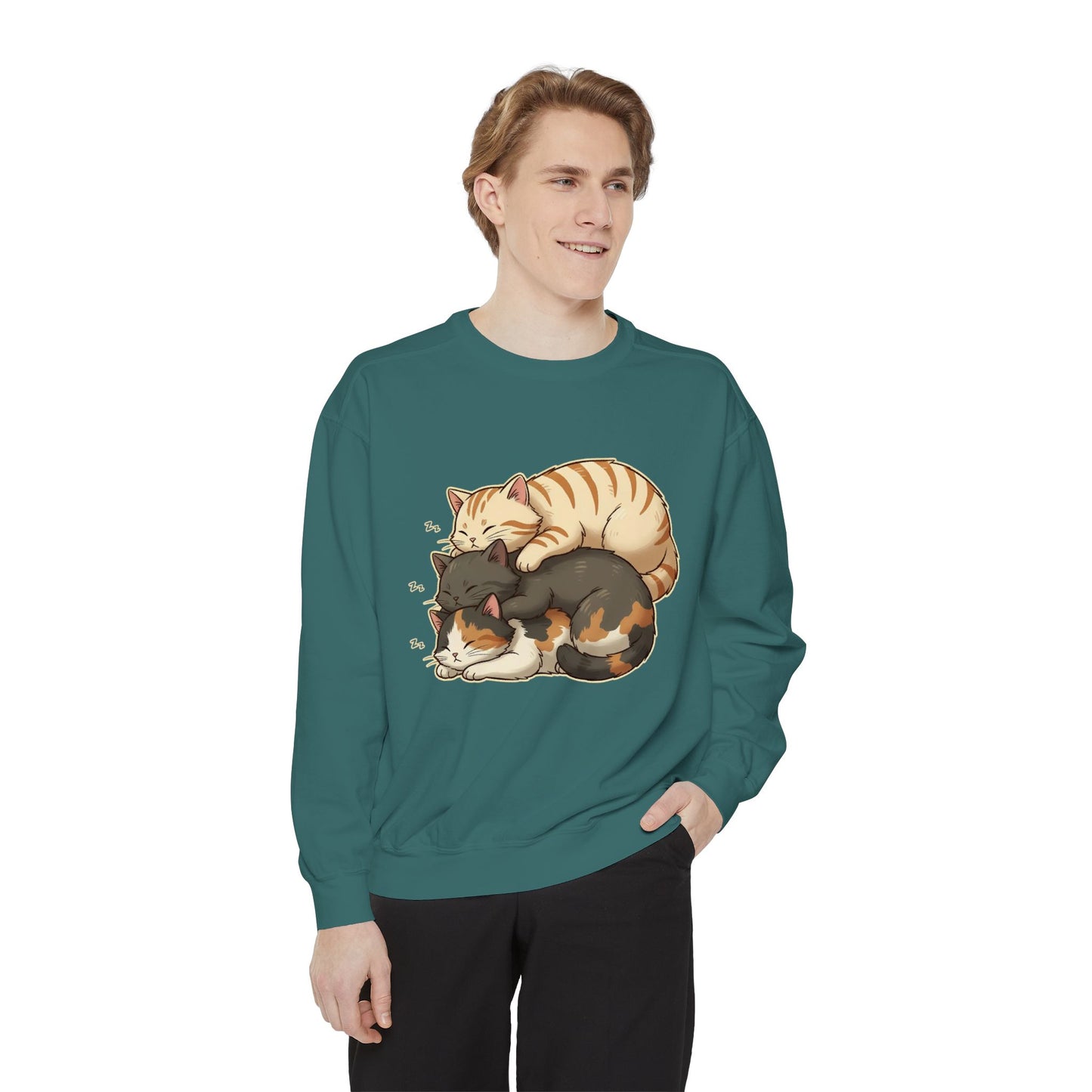 3 Cute Sleeping Cats Cozy Graphic Unisex Crewneck Sweatshirt style 4