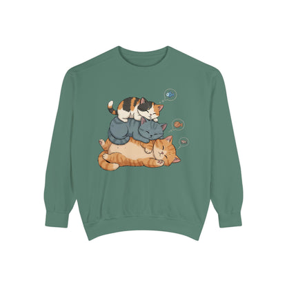 3 Cute Sleeping Cats Cozy Graphic Unisex Crewneck Sweatshirt style 2