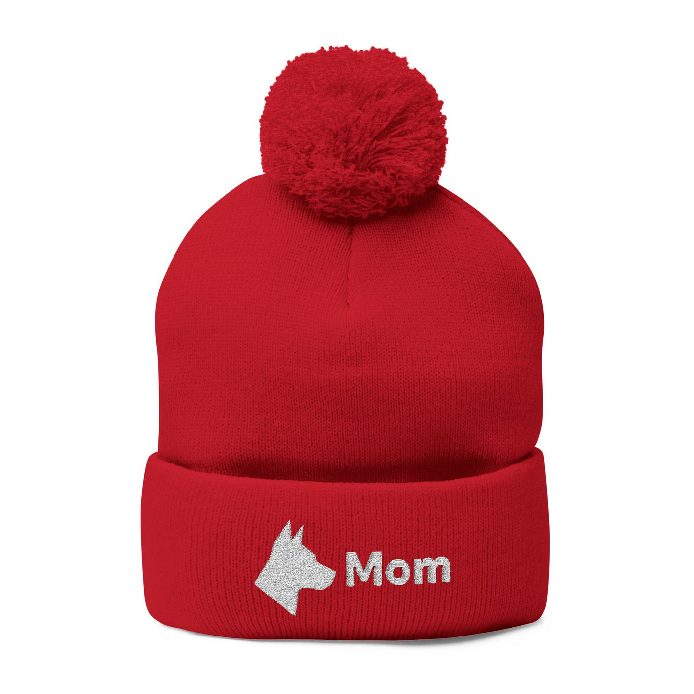 Embroidered Dog Mom Pom-Pom Knit Cap