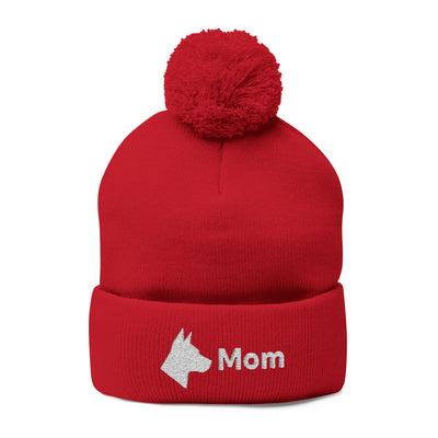 Embroidered Dog Mom Pom-Pom Knit Cap