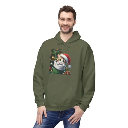 Kitten hiding in Christmas stocking Unisex Fleece Hoodie style 2