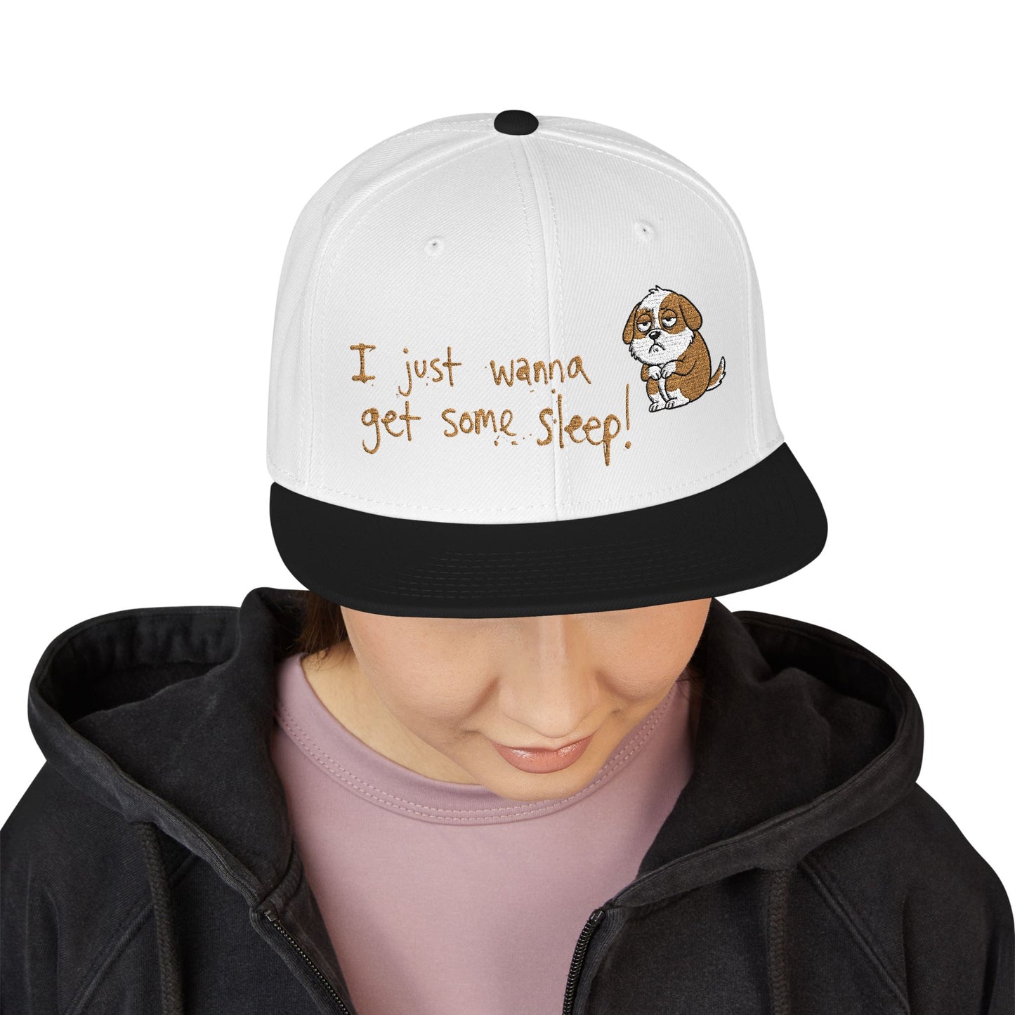 I just wanna get some sleep Embroidered Cute Puppy Snapback Hat