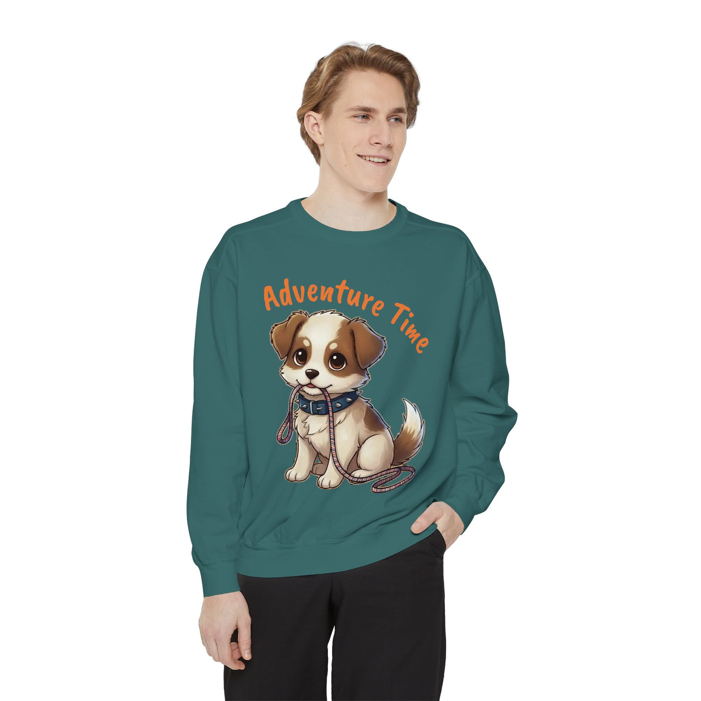 Cute Dog Walk Time style 4 Cozy Graphic Unisex Crewneck Sweatshirt