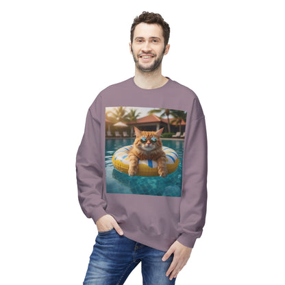 Swimming Pool Vibes Graphic Cat Unisex Crewneck Sweatshirt