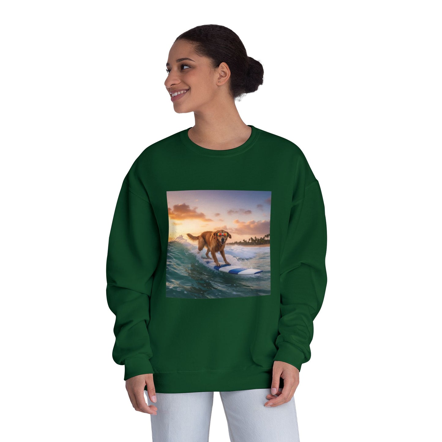 Surfing Dog Graphic Unisex NuBlend Crewneck Sweatshirt style 1