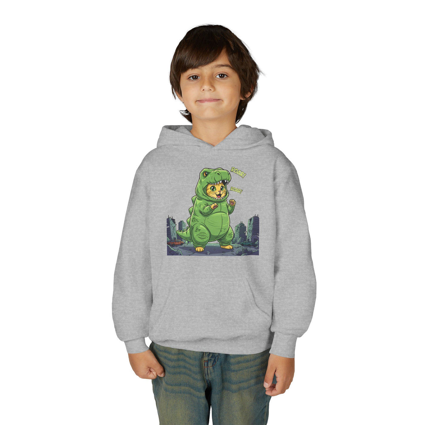 Cat cosplay Godzilla style 2 Unisex Kids Hoodie - Fun & Cozy Heavy Blend Sweatshirt with Cute Design
