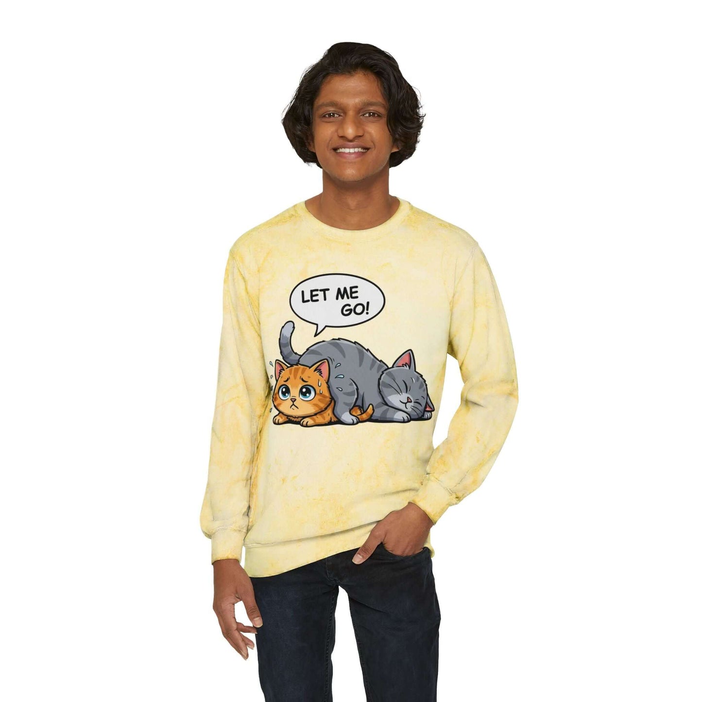 Let Me Go Cat Cozy Crewneck Sweatshirt Tie-Dye style 3