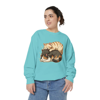 3 Cute Sleeping Cats Cozy Graphic Unisex Crewneck Sweatshirt style 4