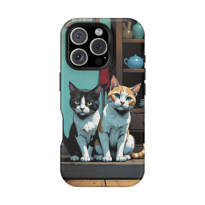 Cute Cats Magnetic Phone Case comic style 3, Cat Lover Gift, Impact-Resistant iPhone Case, Funny Pet Accessory, Unique Animal Design