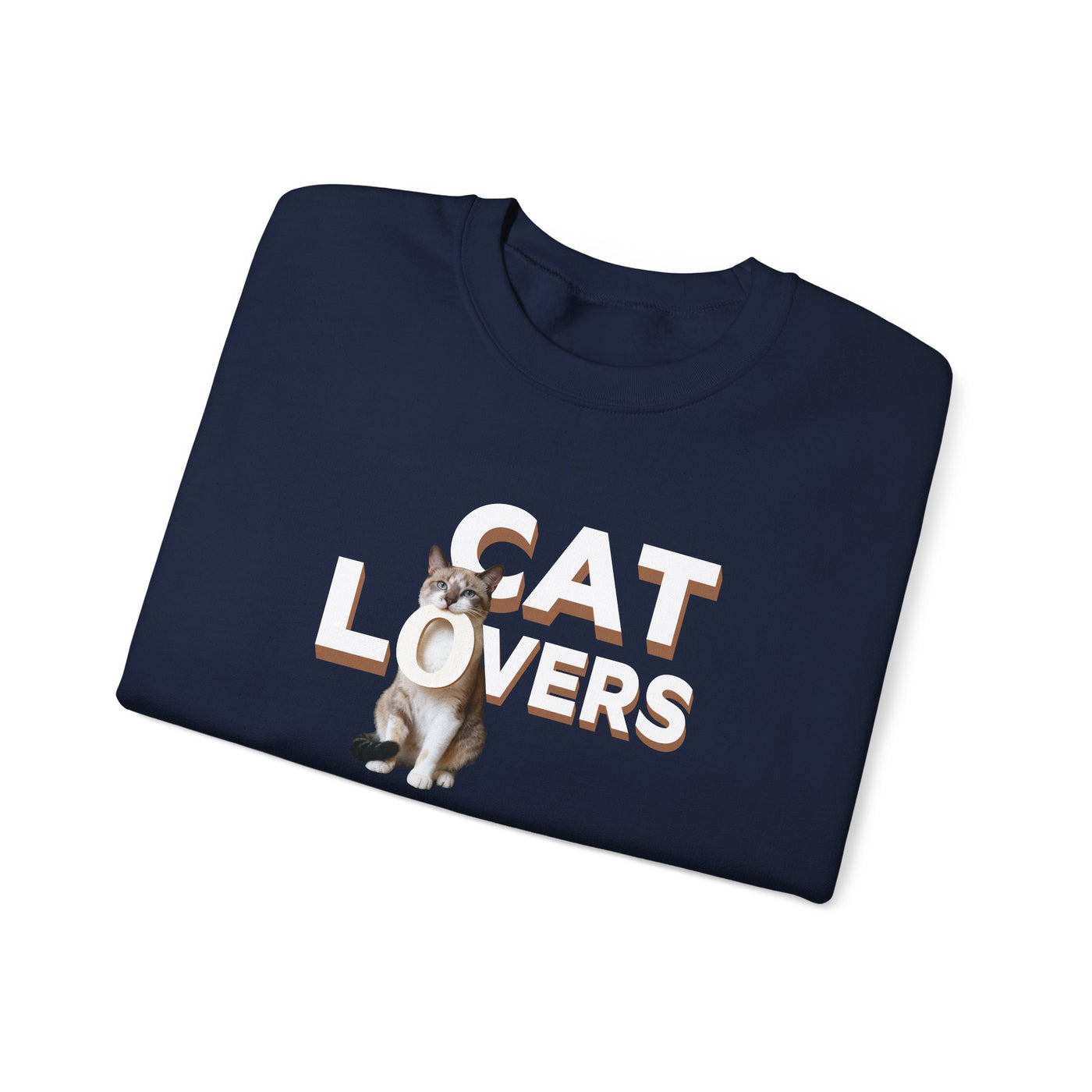 cat lovers cute kitten sweatshirt featuring a cute cat graphic on a navy blue crewneck.