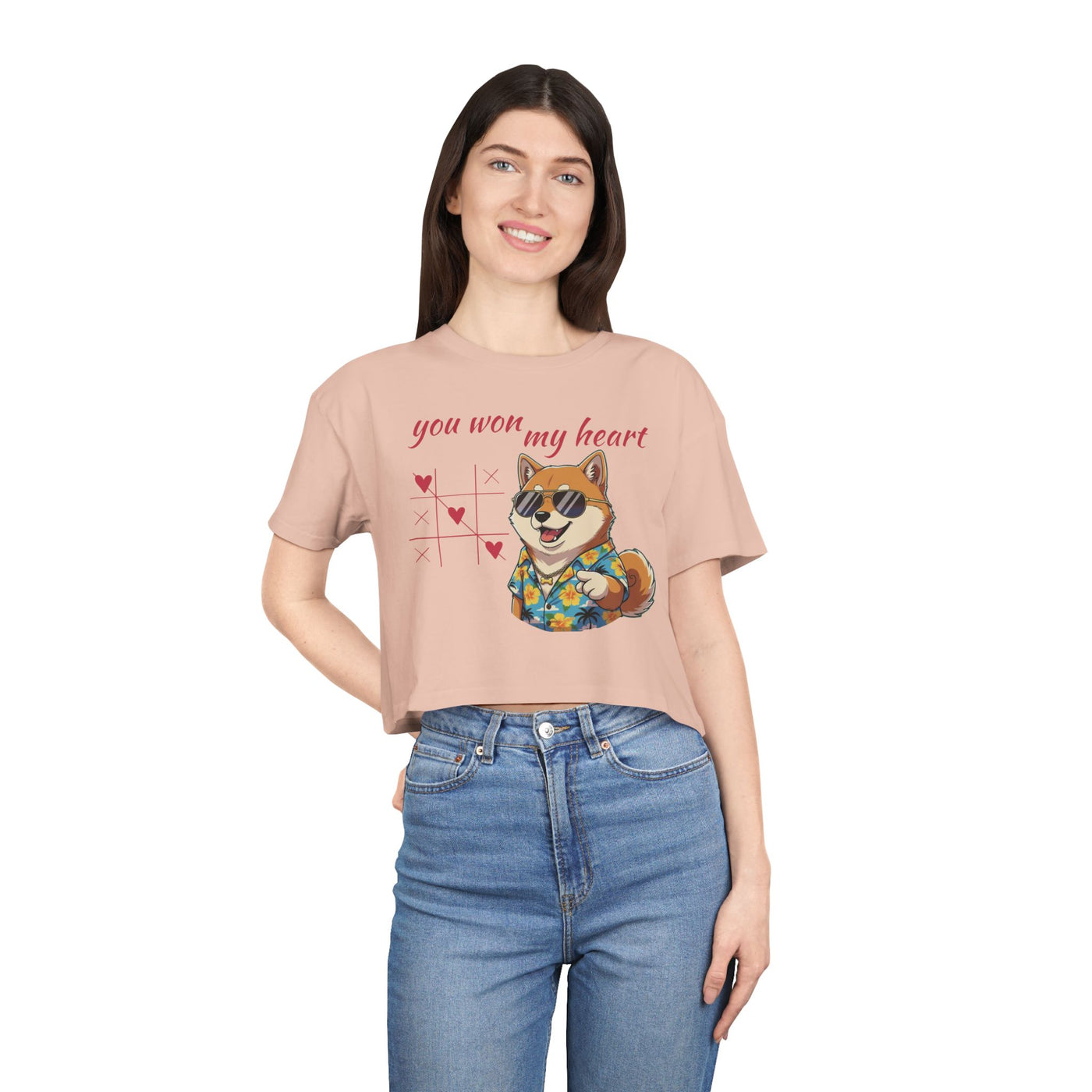 Cute Graphic Crop Tee - 'You Won My Heart', Women's Fashion, Gift for Animal Lovers, Casual Outfit, Summer Style, Funny Shirt