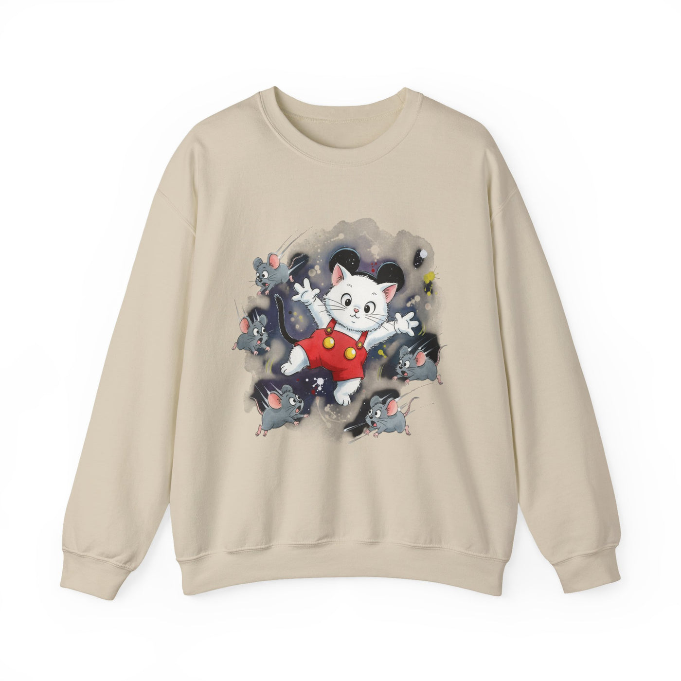 Watercolor painting style 2 Men & Women Cute Cat Pile Crewneck Sweatshirt