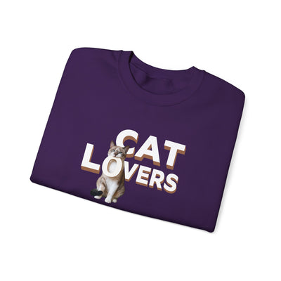 cat lovers cute kitten sweatshirt featuring a playful cat graphic on a purple background.