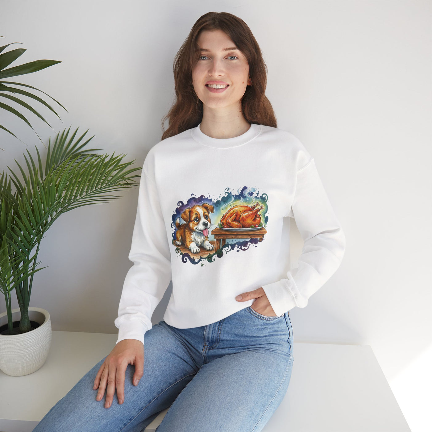 Watercolor painting style 6 Men & Women Cute Cat Pile Crewneck Sweatshirt