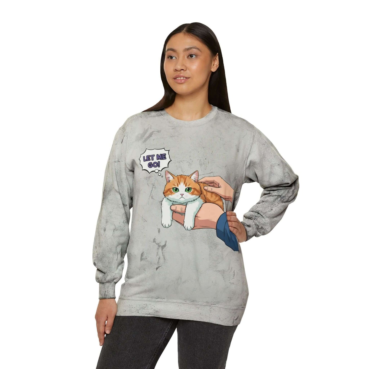 Let Me Go Cat Cozy Crewneck Sweatshirt Tie-Dye style 2