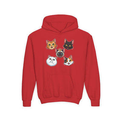 Cute Cat Heads Unisex Youth Hoodie, Fun Pet Lover Sweater, Kids Gift, Animal Lover Apparel, Perfect for Birthdays & Holidays