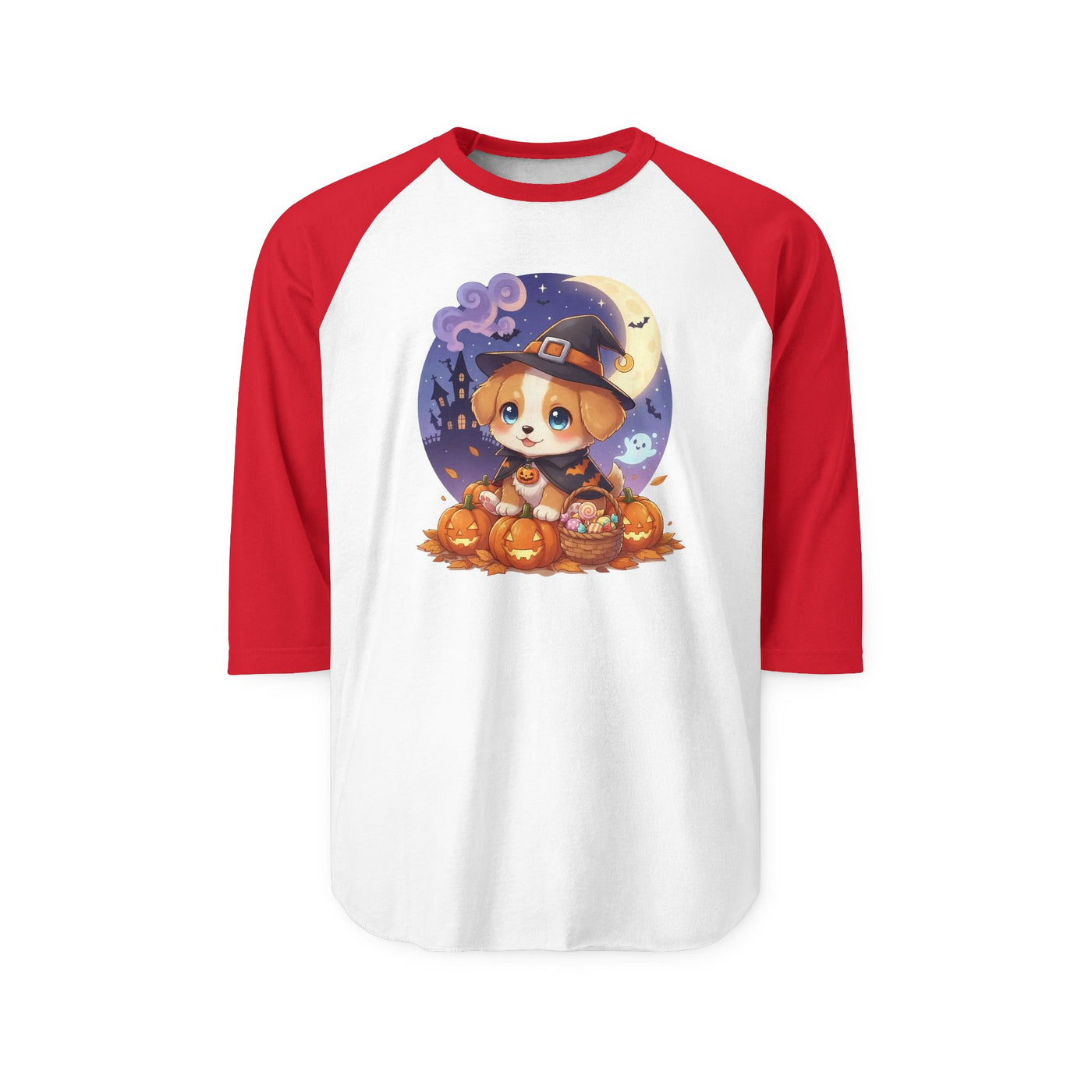 Halloween cute puppy anime style 5 Raglan Shirt, Cute Pet Shirt, Fall Apparel, Unisex Halloween Outfit, Gift for Dog Lovers, Spooky Season Tee