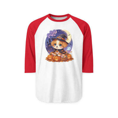 Halloween cute puppy anime style 5 Raglan Shirt, Cute Pet Shirt, Fall Apparel, Unisex Halloween Outfit, Gift for Dog Lovers, Spooky Season Tee