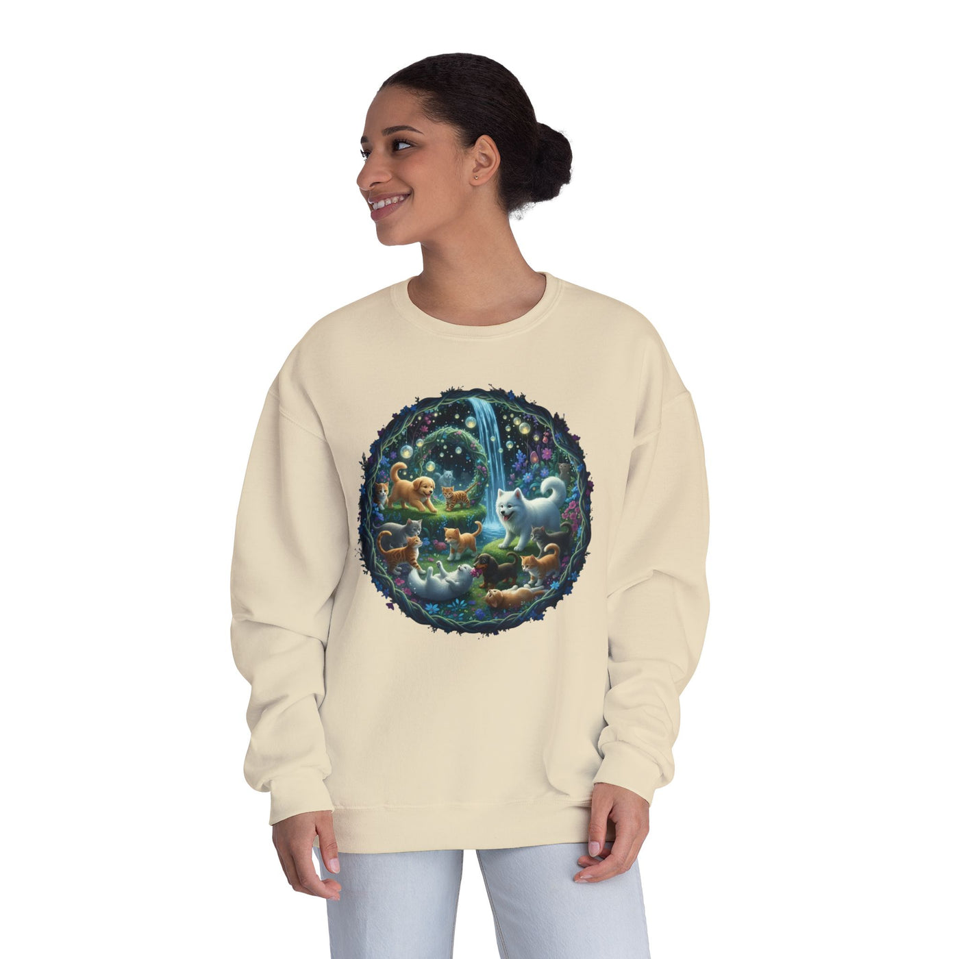 Cats & Dogs Happy Garden Unisex NuBlend® Crewneck Sweatshirt