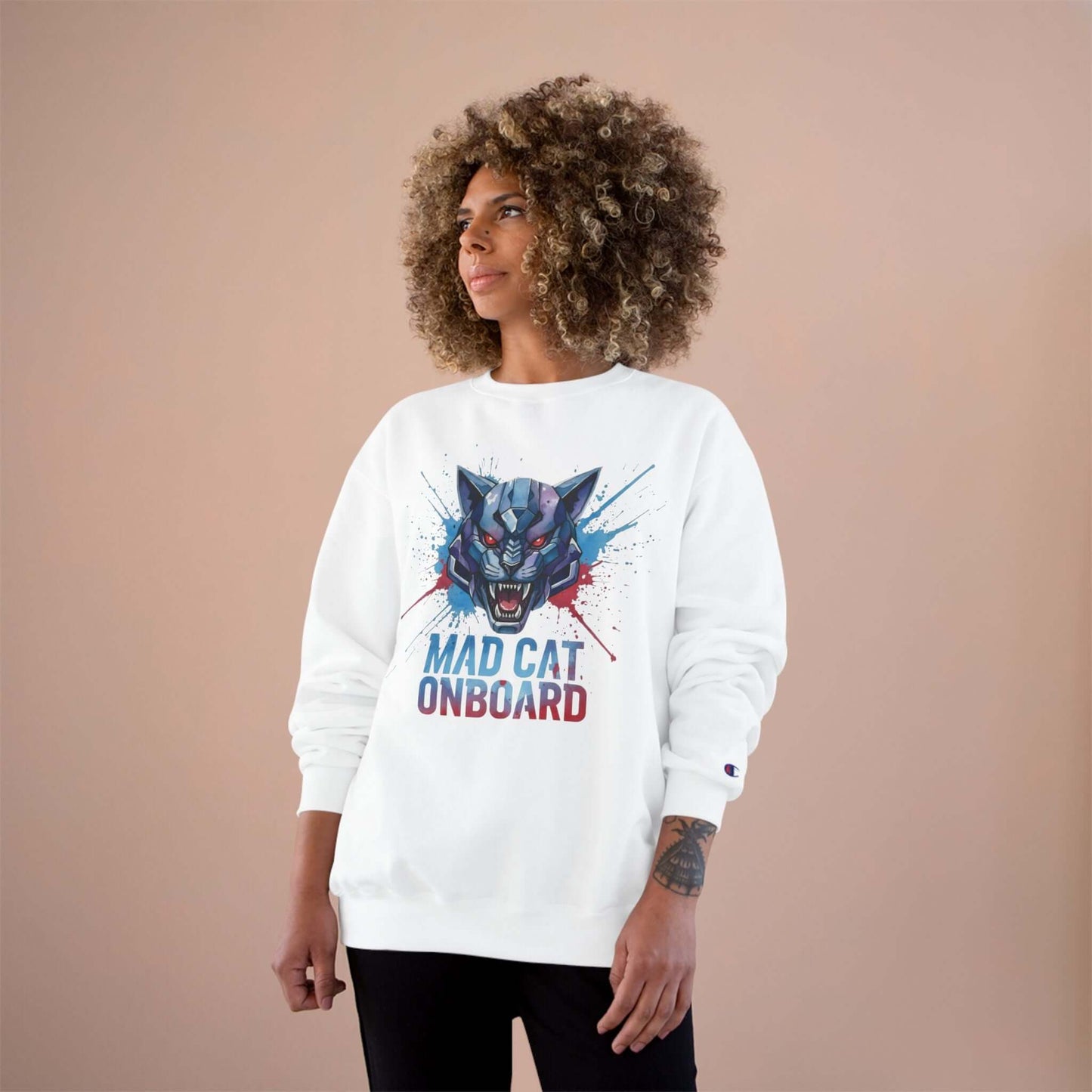 Mad Cat Onboard Graphic Champion Crewneck Sweatshirt style 3