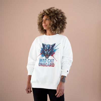 Mad Cat Onboard Graphic style 3 Champion Crewneck Sweatshirt for Gamers & Sci‑Fi Fans