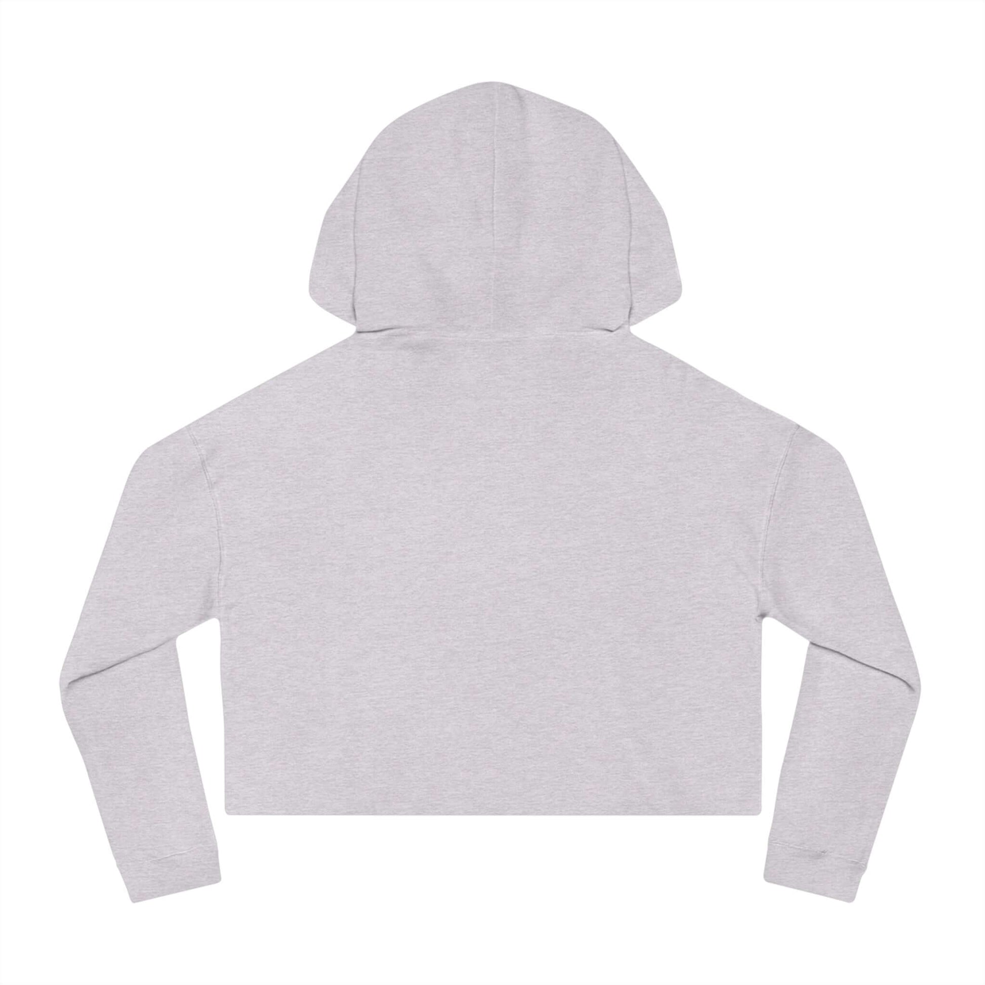 Back view of You've Gotta Be Kitten Me - Black Cat Women Cropped Hoodie in light grey.