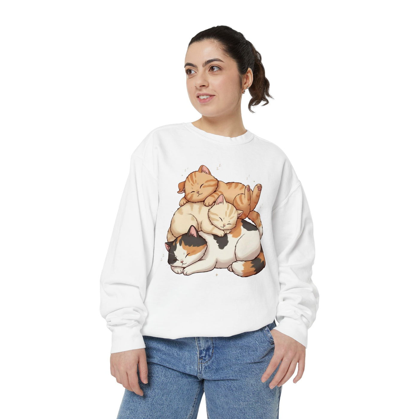 3 Cute Sleeping Cats style 1 Cozy Graphic Unisex Crewneck Sweatshirt