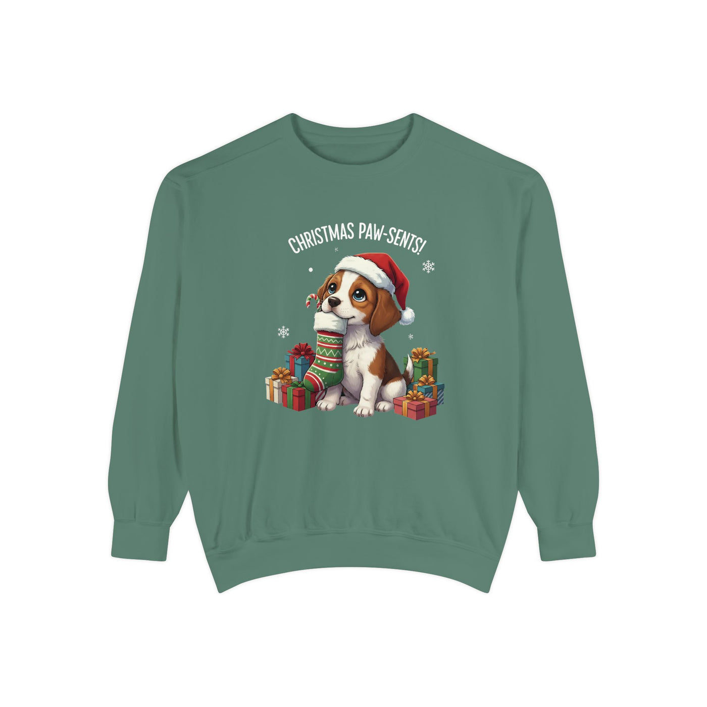 Cute Puppy waiting for Christmas presents style 3 Cozy Graphic Unisex Crewneck Sweatshirt