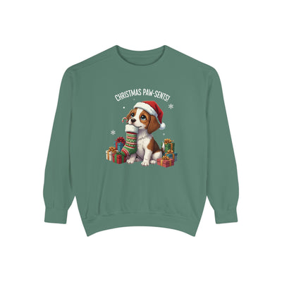 Cute Puppy waiting for Christmas presents style 3 Cozy Graphic Unisex Crewneck Sweatshirt