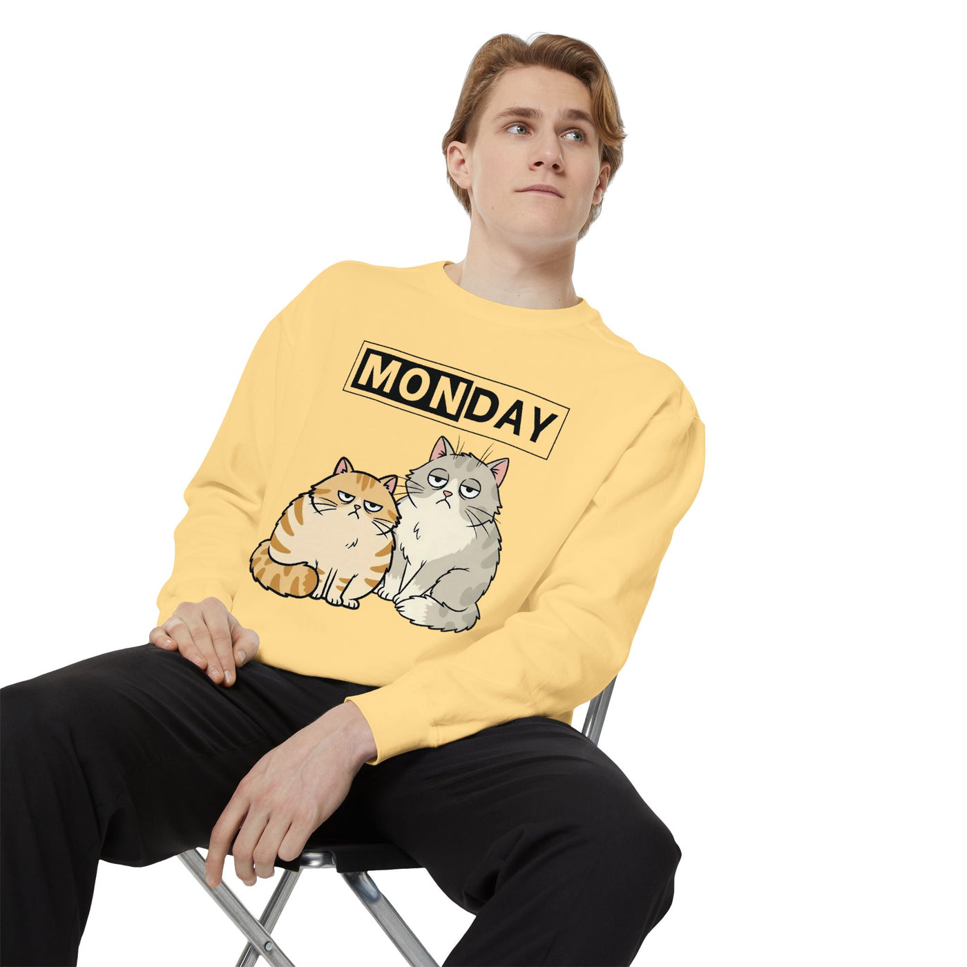 Monday Face Cat Stares Blankly Unisex Crewneck Sweatshirt style 1