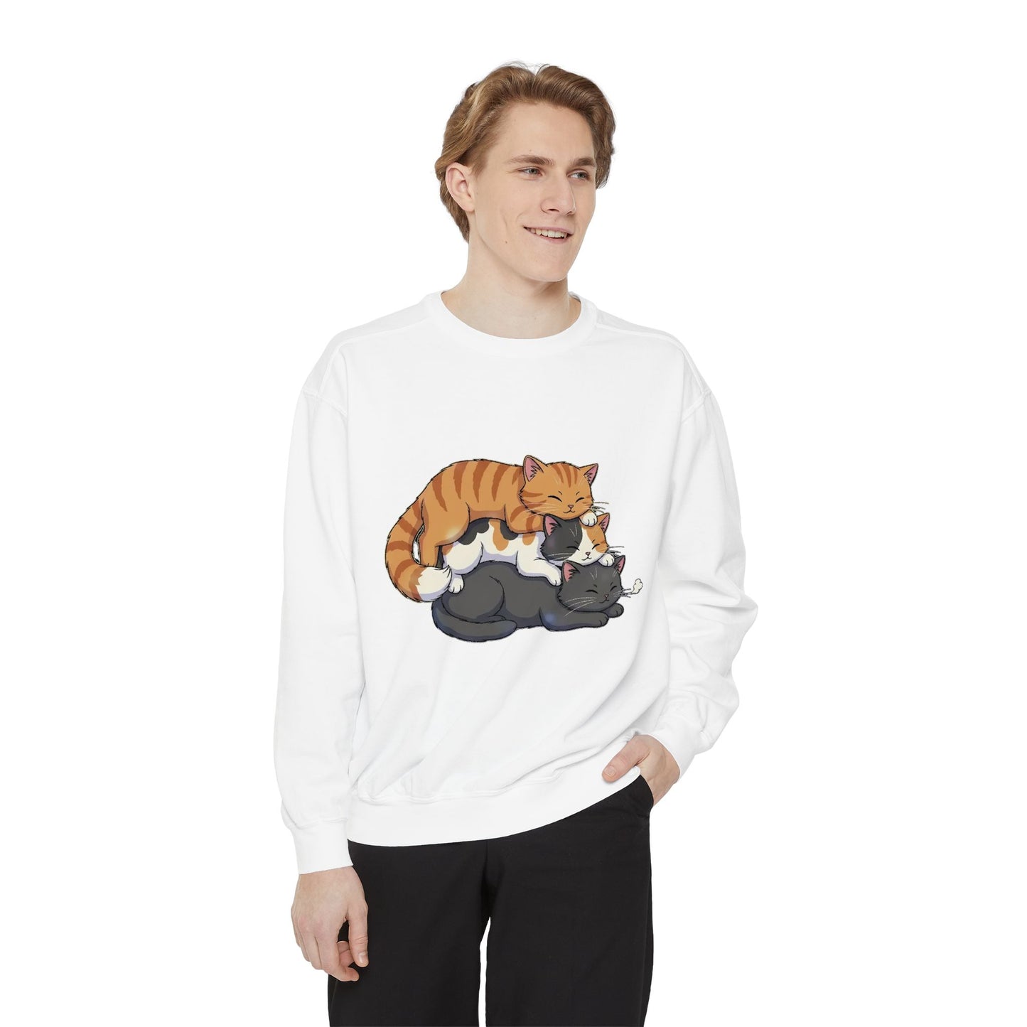 3 Cute Sleeping Cats Cozy Graphic Unisex Crewneck Sweatshirt style 6
