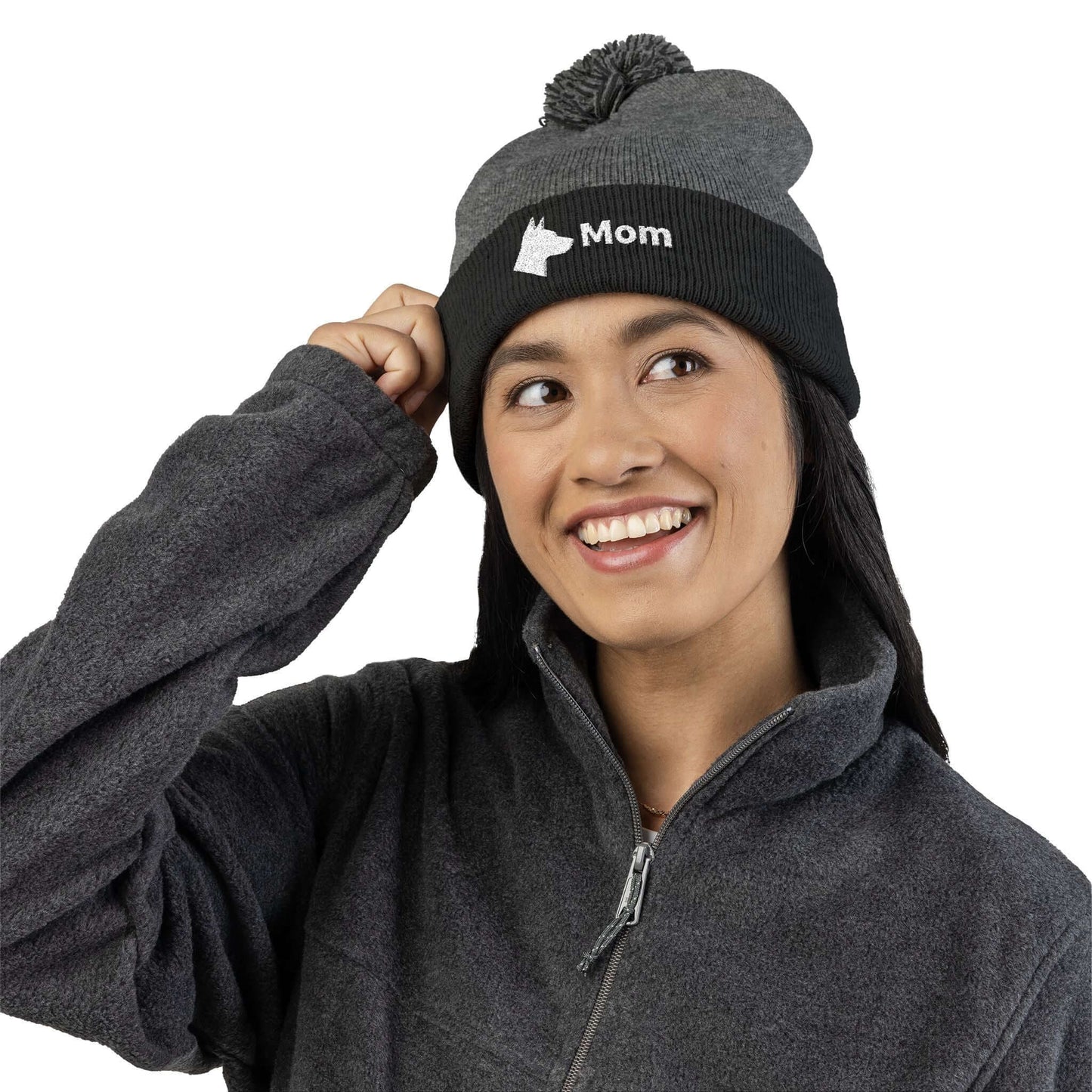 Embroidered Dog Mom Pom-Pom Knit Cap