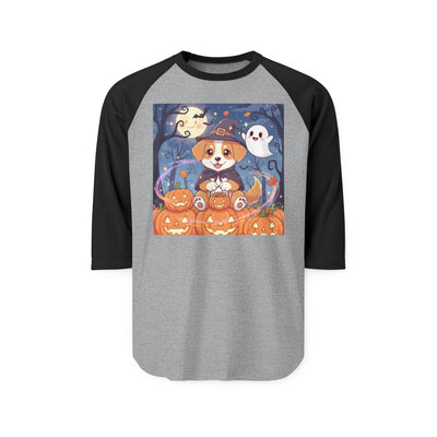 Halloween cute puppy anime style 3 Raglan Shirt, Cute Pet Shirt, Fall Apparel, Unisex Halloween Outfit, Gift for Dog Lovers, Spooky Season Tee