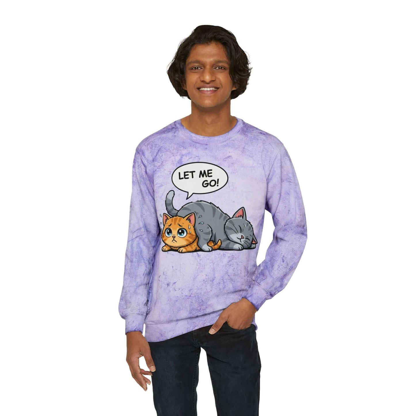 Let Me Go Cat Cozy Crewneck Sweatshirt Tie-Dye style 3