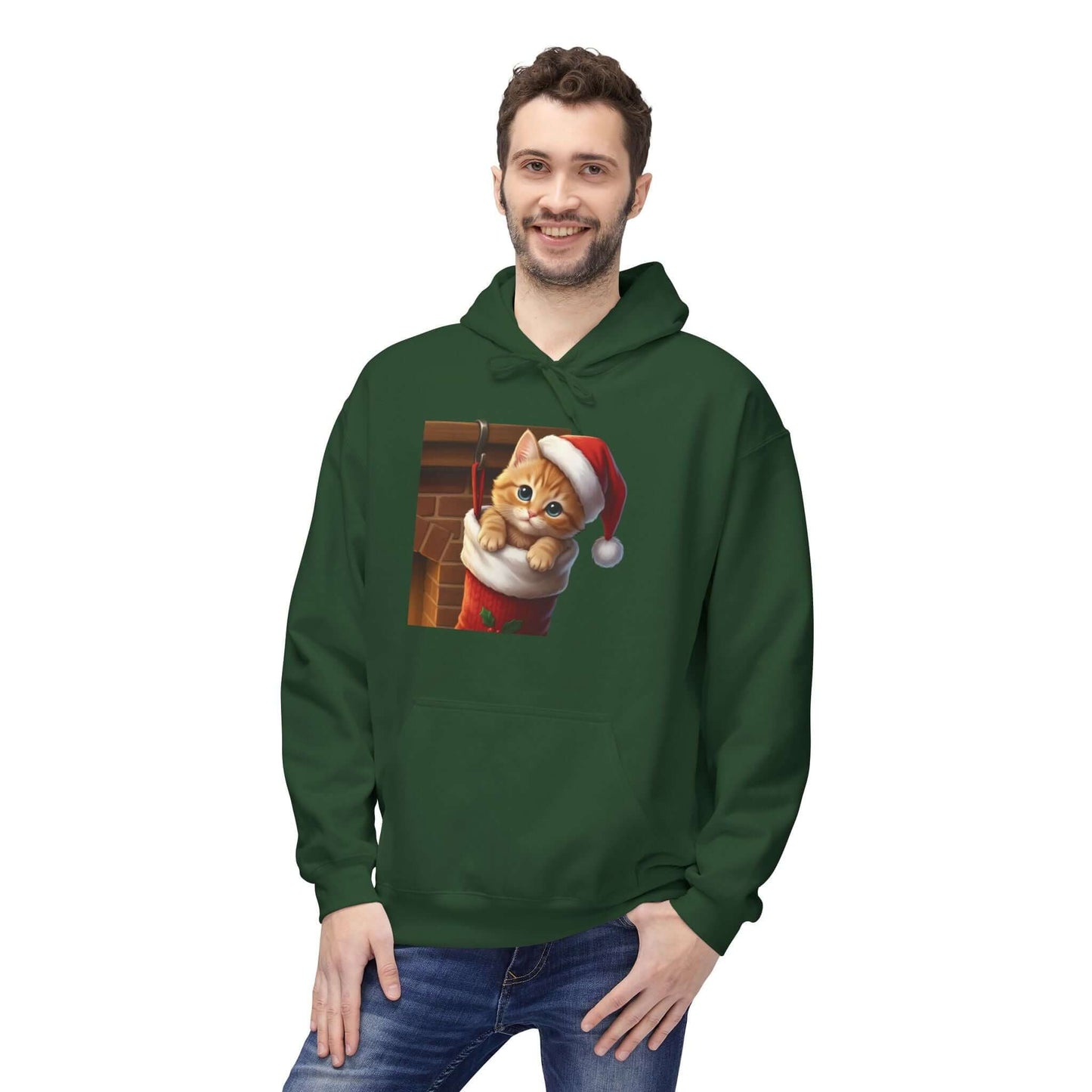 Kitten hiding in Christmas stocking Unisex Fleece Hoodie style 4
