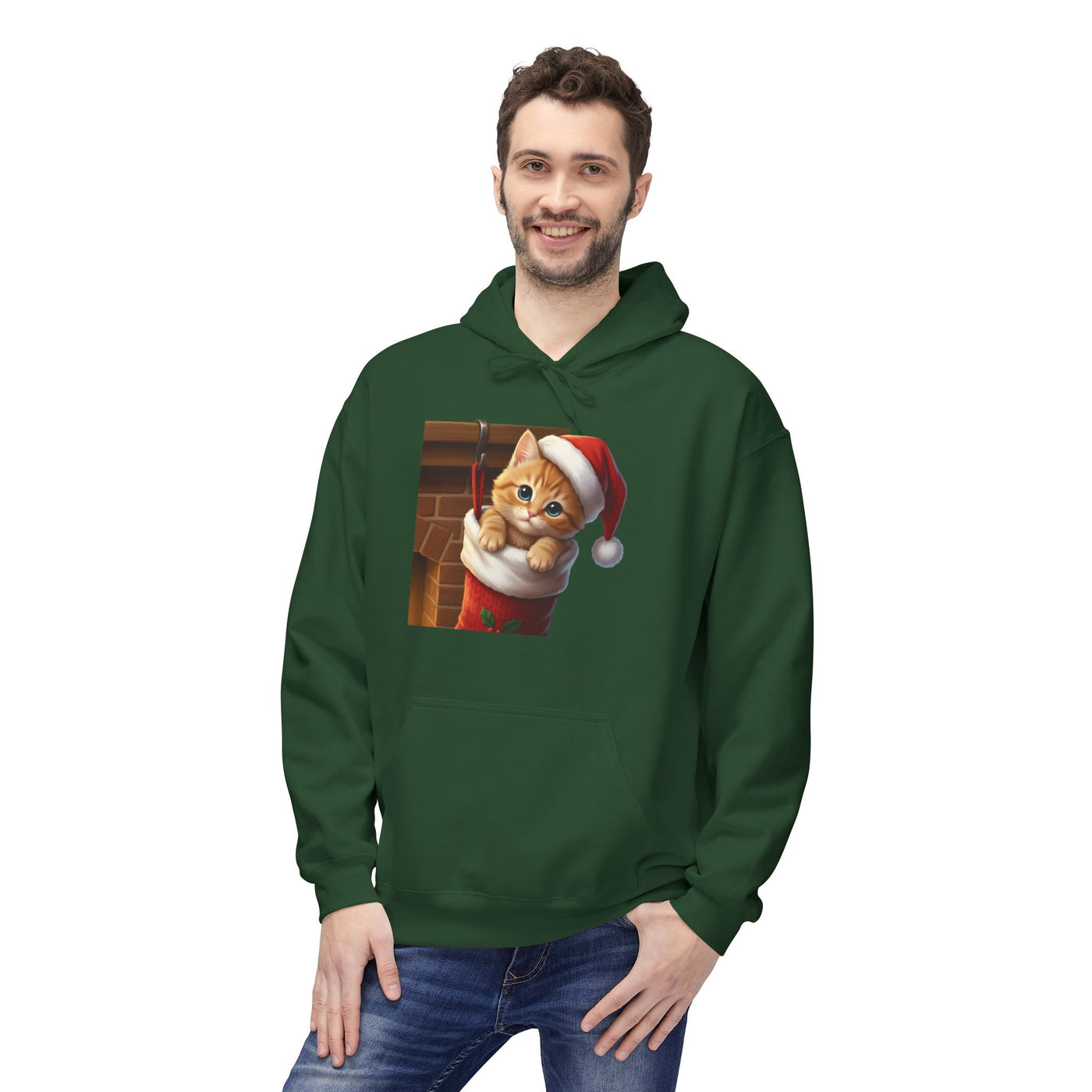 Adorable kitten hiding in Christmas stocking style 4 Cozy Graphic Unisex Midweight Softstyle Fleece Hoodie