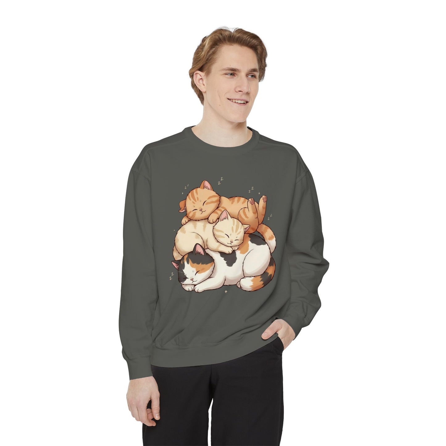3 Cute Sleeping Cats Cozy Graphic Unisex Crewneck Sweatshirt style 1