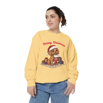 Puppy wait for Christmas presents Unisex Crewneck Sweatshirt style 2