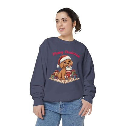 Puppy wait for Christmas presents Unisex Crewneck Sweatshirt style 2