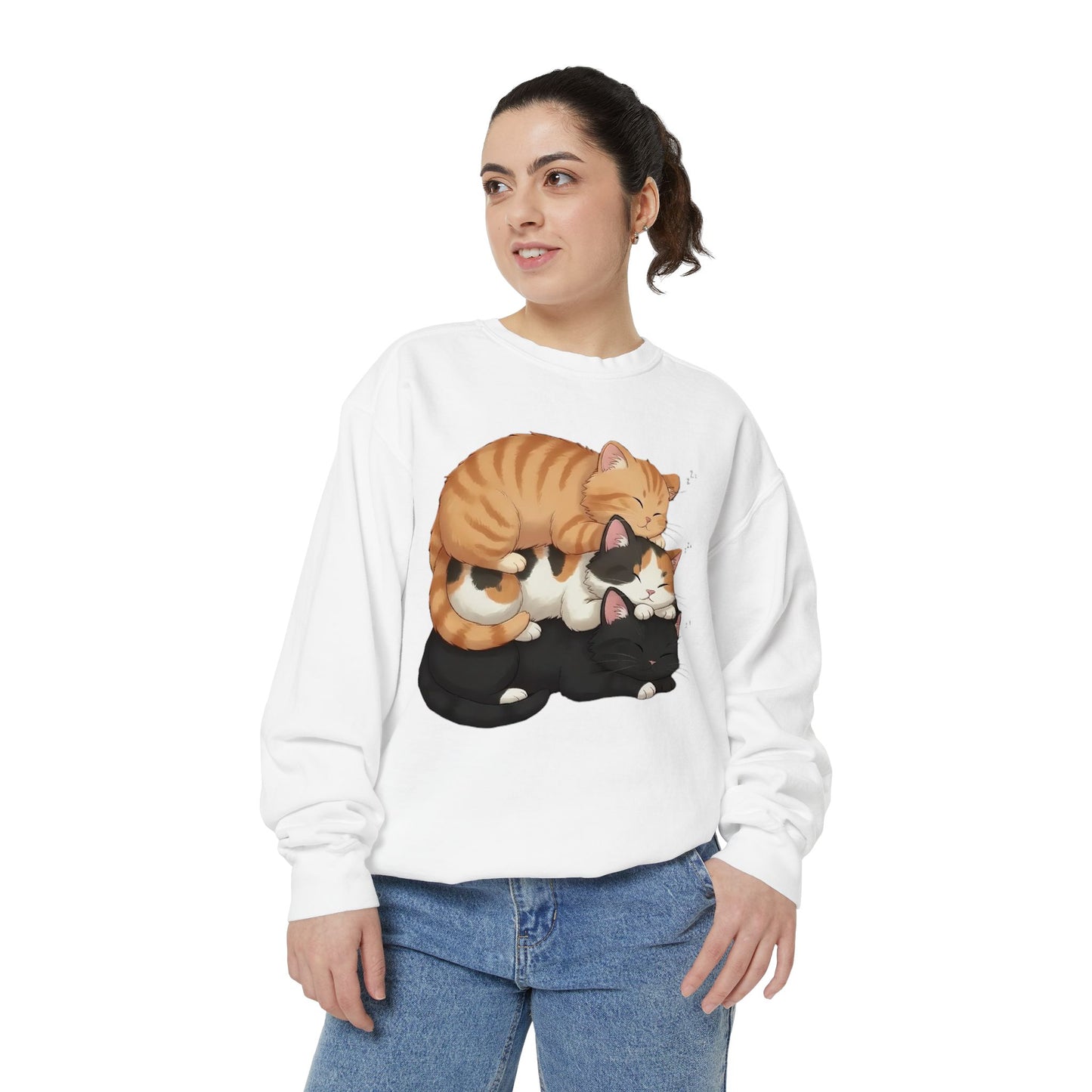 3 Cute Sleeping Cats Cozy Graphic Unisex Crewneck Sweatshirt style 5