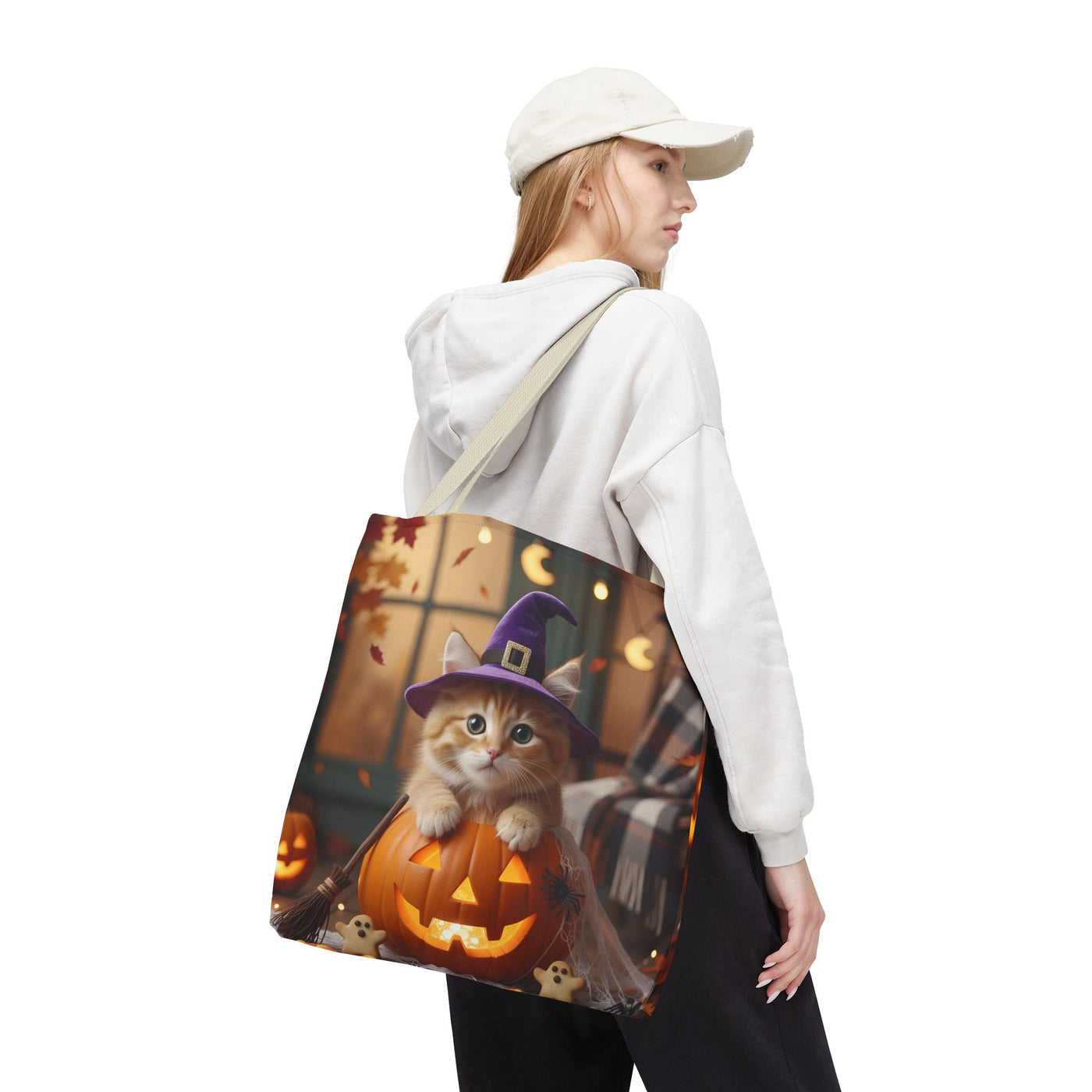 Adorable Halloween Cat Tote Bag, Cute Pet Lover Gift, Trick or Treat Bag, Fall Accessory, Spooky Cat Design